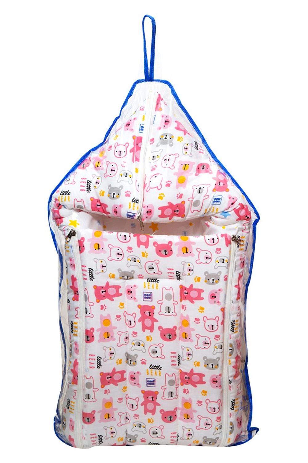 Mee Mee 3 in 1 Baby Carry Nest with Sleeping Bag and Mattress for Babies (Pink Teddy Print)